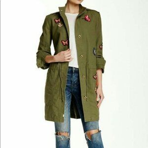 Melrose Market S Button Up Butterfly Patches Jacket Army Green Trench Utility